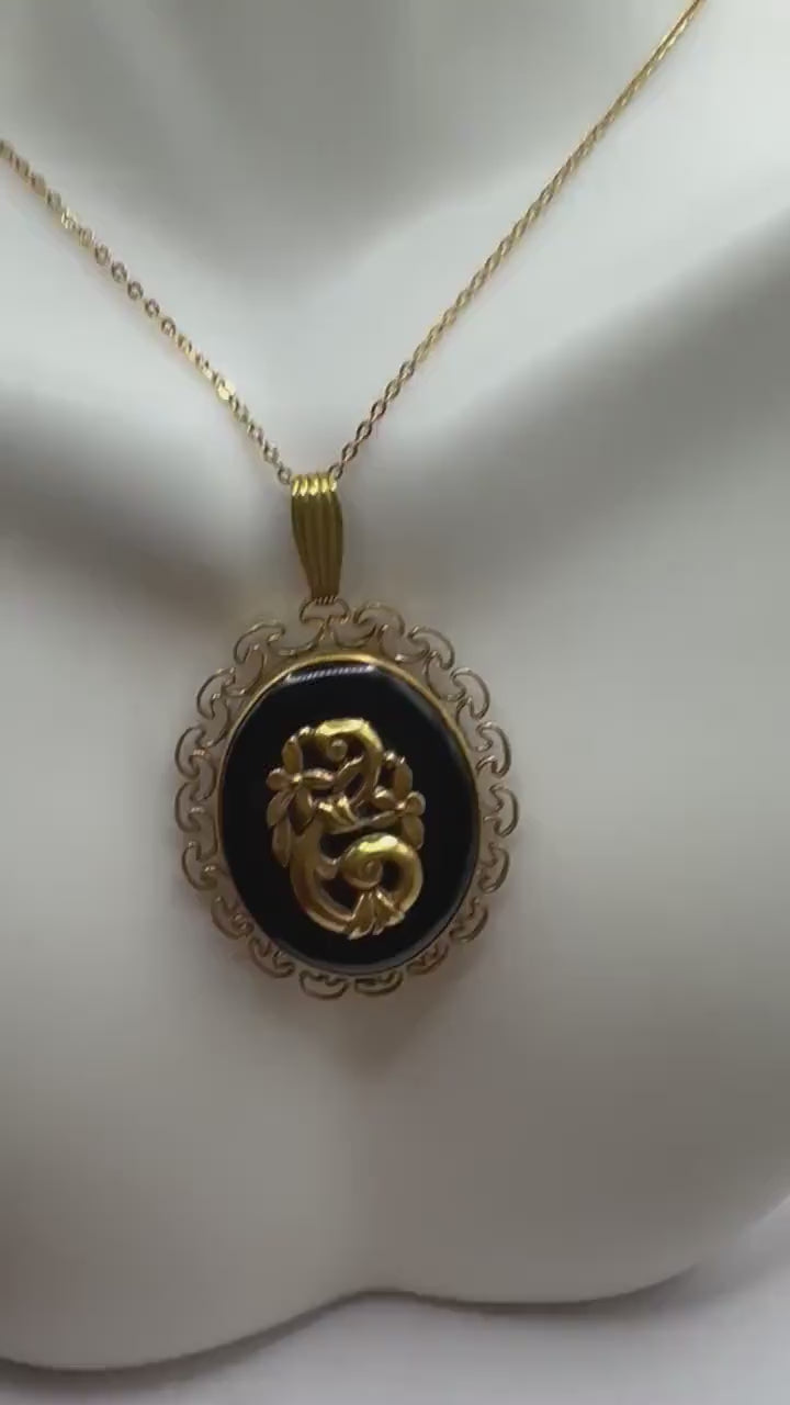 Vintage Black Enamel  Locket Choker Gold Filled Necklace