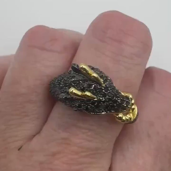 Vintage adjustable Dragon ring bronze with gold finish