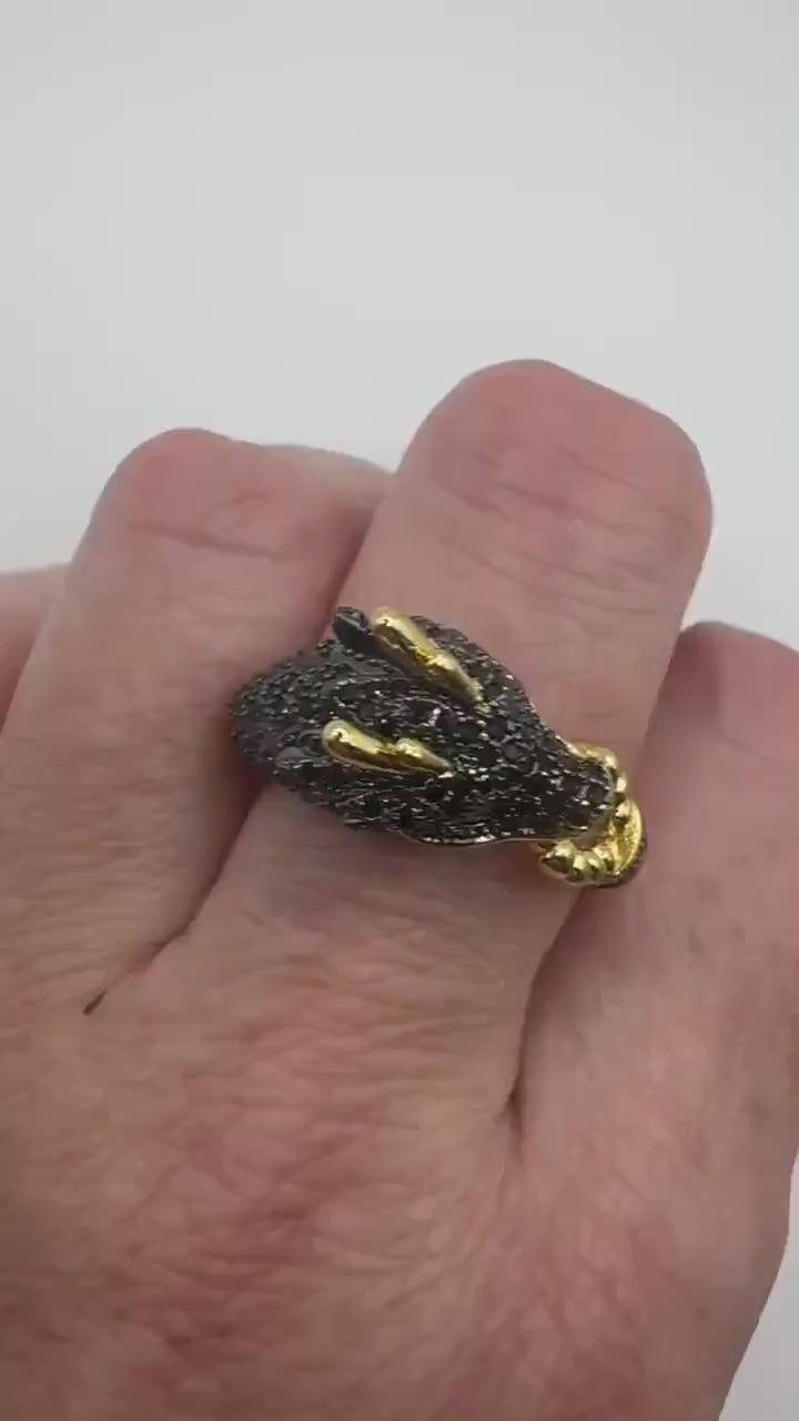 Vintage adjustable Dragon ring bronze with gold finish