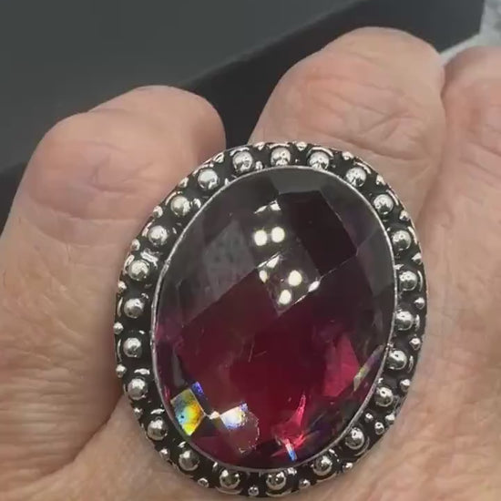 Vintage Boho Ruby Glass Cocktail Ring