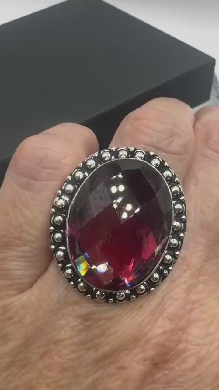 Vintage Boho Ruby Glass Cocktail Ring
