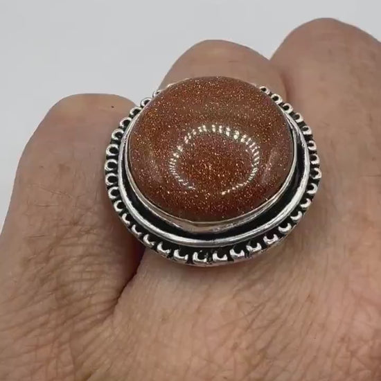 Vintage Handmade Boho Statement Golden Sandstone Silver Ring 9