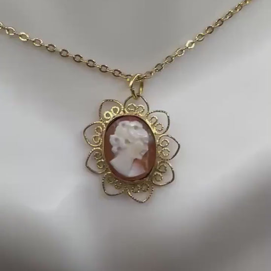 Vintage Shell Cameo Golden Filled Necklace Choker