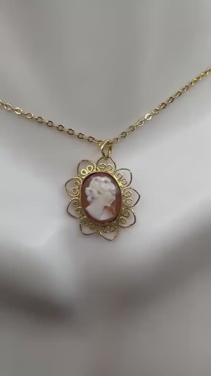 Vintage Shell Cameo Golden Filled Necklace Choker