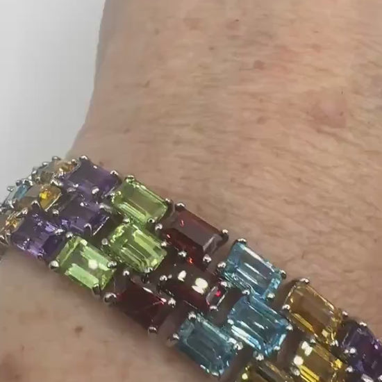 Vintage Garnet Amethyst Citrine Blue Topaz Peridot in 925 Sterling Silver Tennis Bracelet