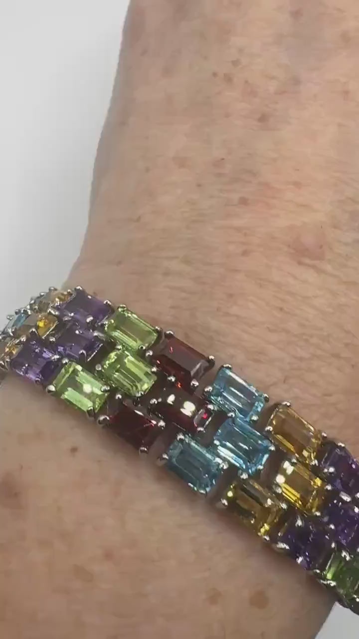 Vintage Garnet Amethyst Citrine Blue Topaz Peridot in 925 Sterling Silver Tennis Bracelet