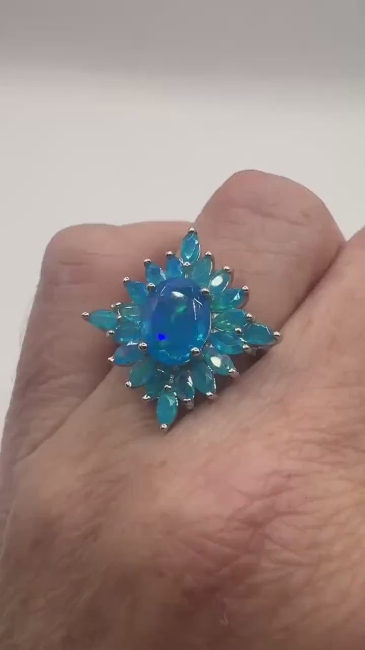 Vintage Blue Smoky Opal Ring 925 Sterling Silver Cocktail Size 8