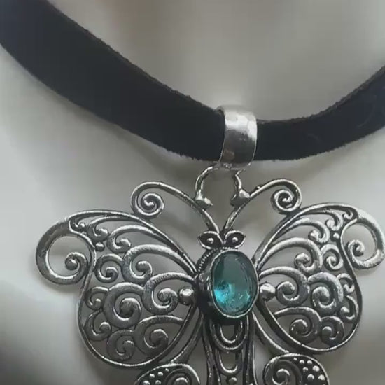 Vintage Blue Topaz Butterfly Choker Necklace