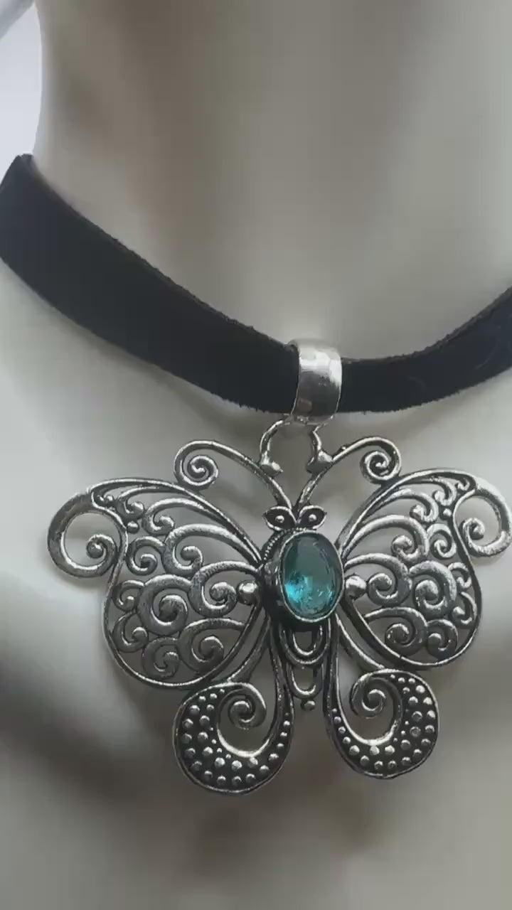 Vintage Blue Topaz Butterfly Choker Necklace