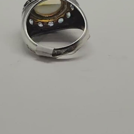 Vintage Yellow Citrine Ring with Blue Topaz set in 925 Sterling Silver
