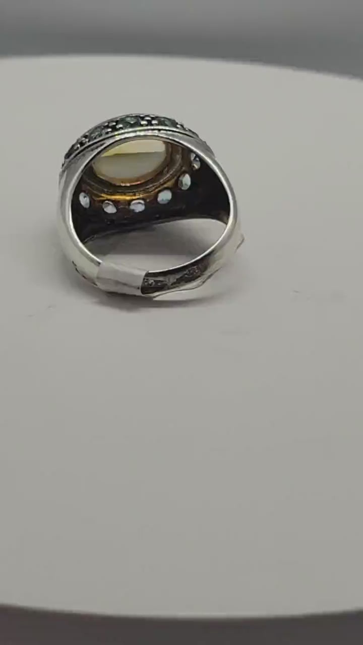 Vintage Yellow Citrine Ring with Blue Topaz set in 925 Sterling Silver