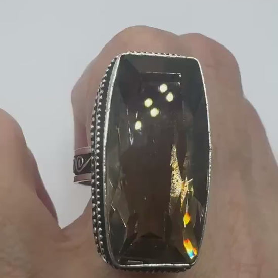 Vintage Smoky Topaz Ring Silver Bronze