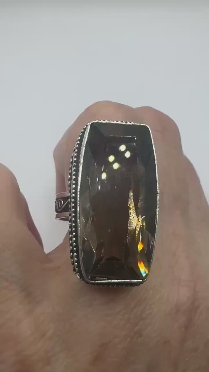 Vintage Smoky Topaz Ring Silver Bronze