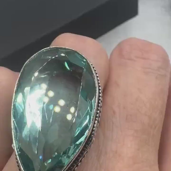 Vintage Aqua Vintage Art Glass Ring About 1.5 Inches Knuckle Ring