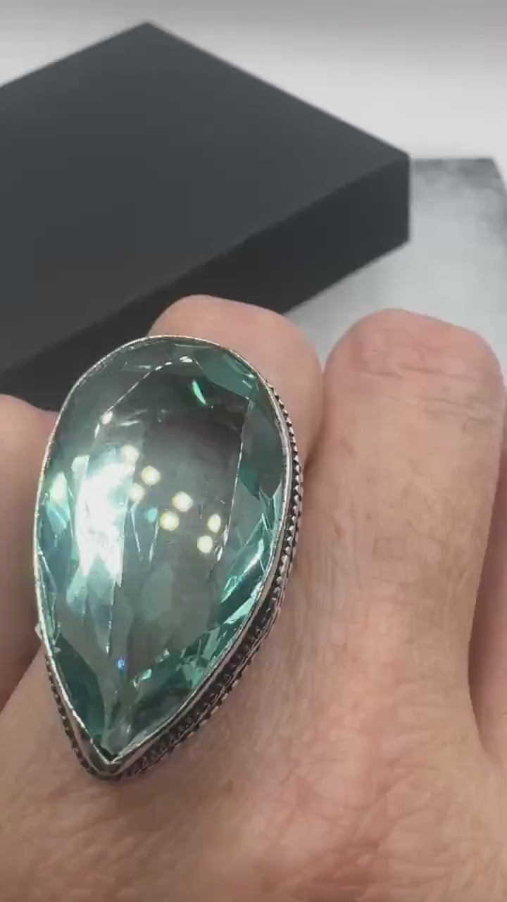 Vintage Aqua Vintage Art Glass Ring About 1.5 Inches Knuckle Ring