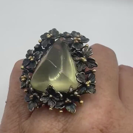 Vintage Yellow Citrine Statement Ring in 925 Sterling Silver