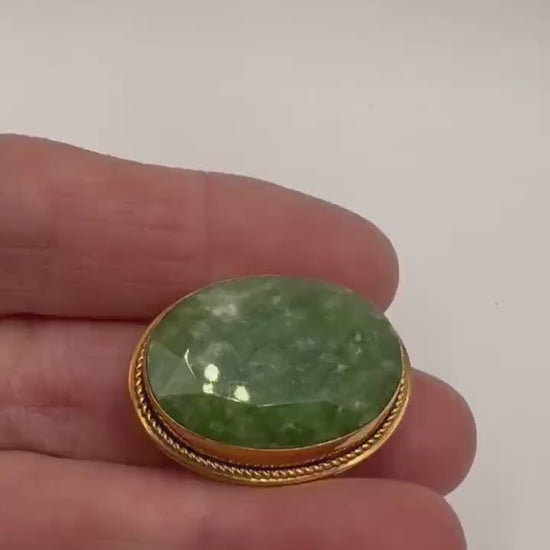 Vintage Green Jade Yellow Gold Filled Brooch Pin
