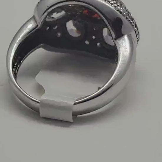 Vintage Red Garnet Sterling Silver Ring with Amethyst & CZ