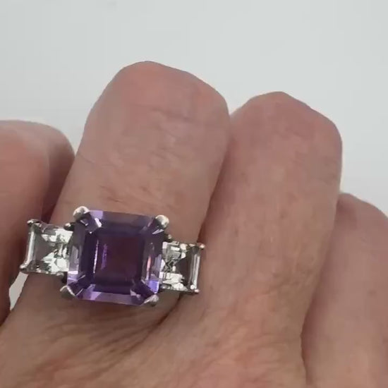 Vintage Purple Amethyst Ring in 925 Sterling Silver