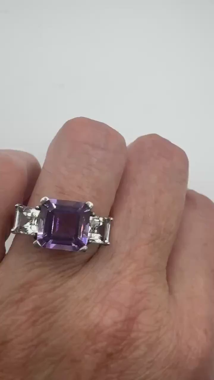 Vintage Purple Amethyst Ring in 925 Sterling Silver