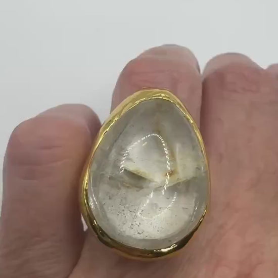 Vintage Clear Quartz Cocktail Ring Adjustable