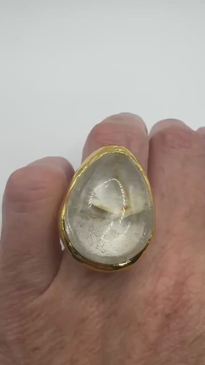 Vintage Clear Quartz Cocktail Ring Adjustable