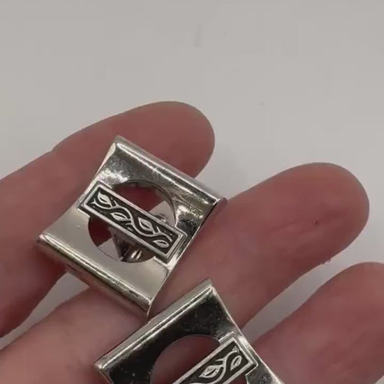 Vintage Red Silver Cuff Links