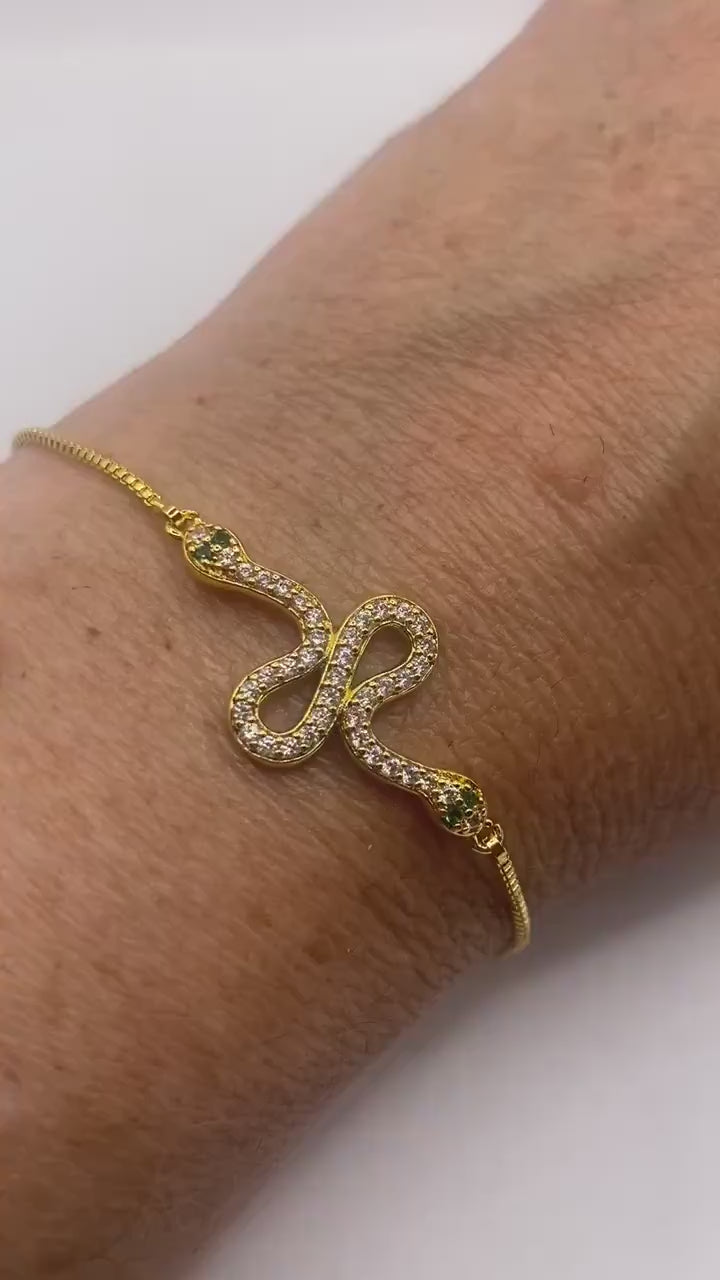 Vintage Snake Chain Bracelet Gold filled Crystal Eyes