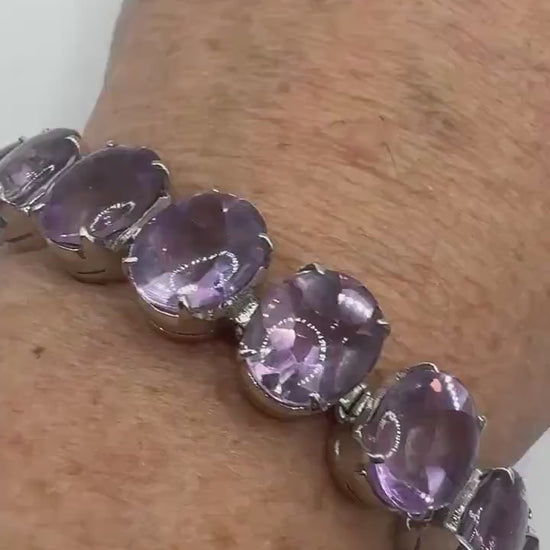 Vintage Purple Amethyst Tennis Bracelet 925 Sterling Silver
