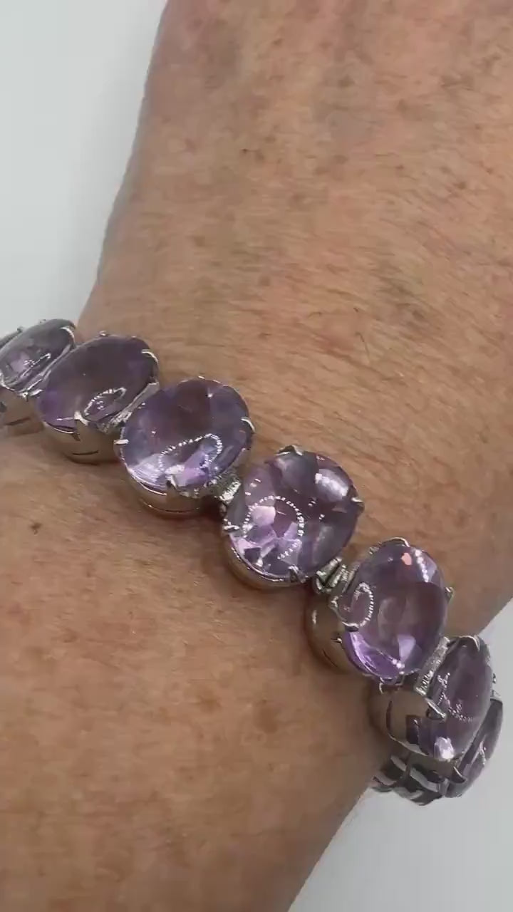 Vintage Purple Amethyst Tennis Bracelet 925 Sterling Silver