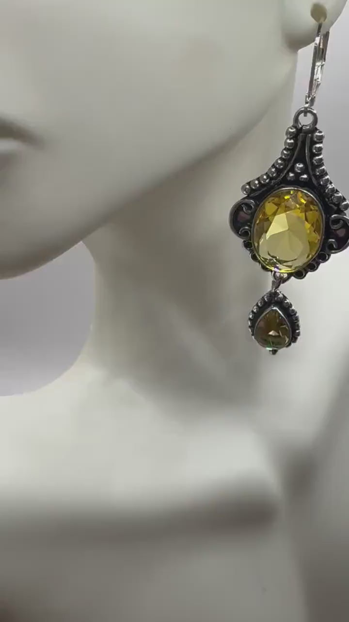 Vintage Citrine 925 Sterling Silver Lever Back Earrings