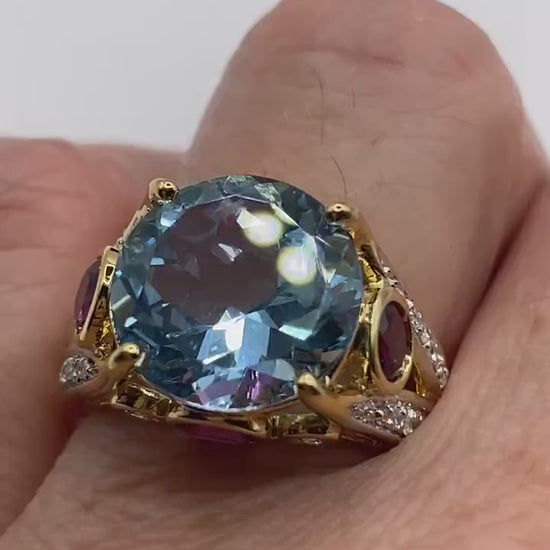 Vintage Genuine Blue Topaz Gold 925 Sterling Silver Ring