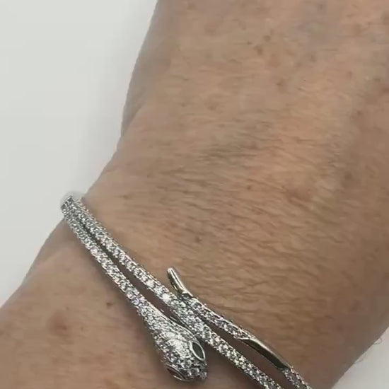 Vintage Snake Bangle Bracelet Golden filled Green Crystal Eyes