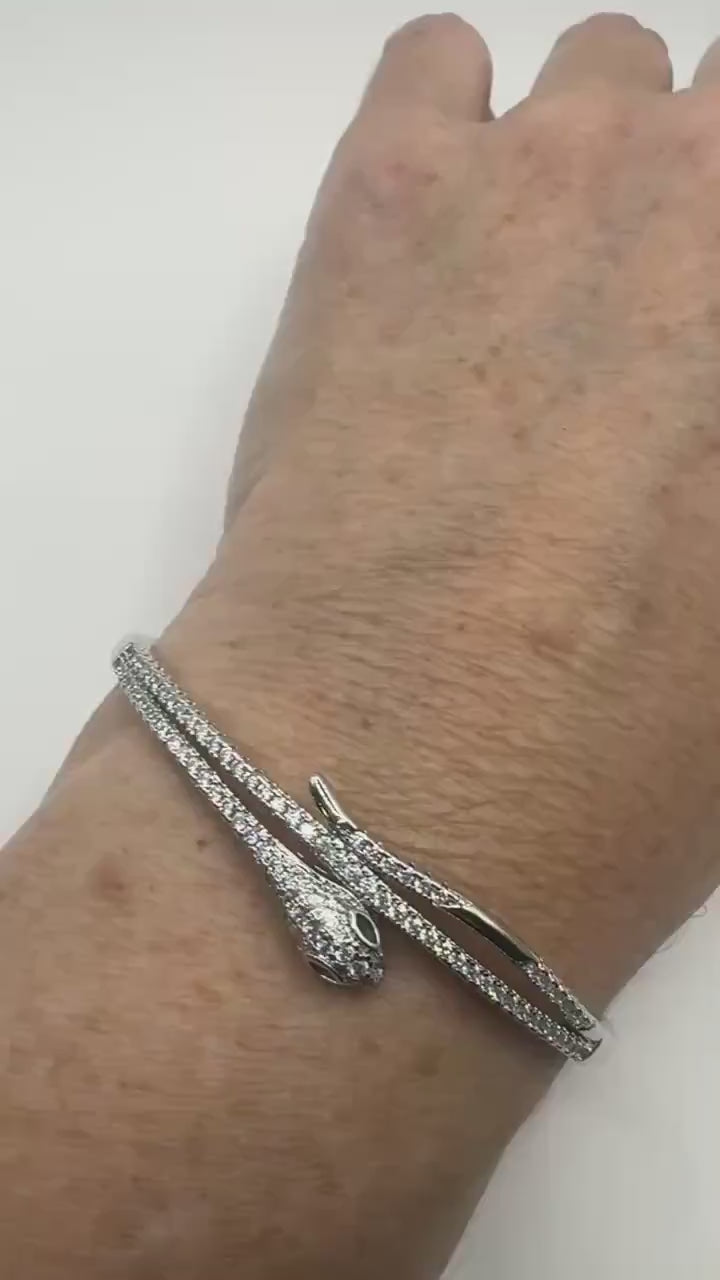 Vintage Snake Bangle Bracelet Golden filled Green Crystal Eyes