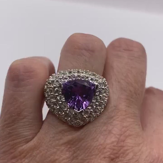 Vintage Purple Amethyst Pink Tourmaline Cocktail Ring 925 Sterling Silver