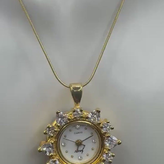 Vintage Watch Necklace 925 Sterling Silver Genuine Gemstone Antique Pendant