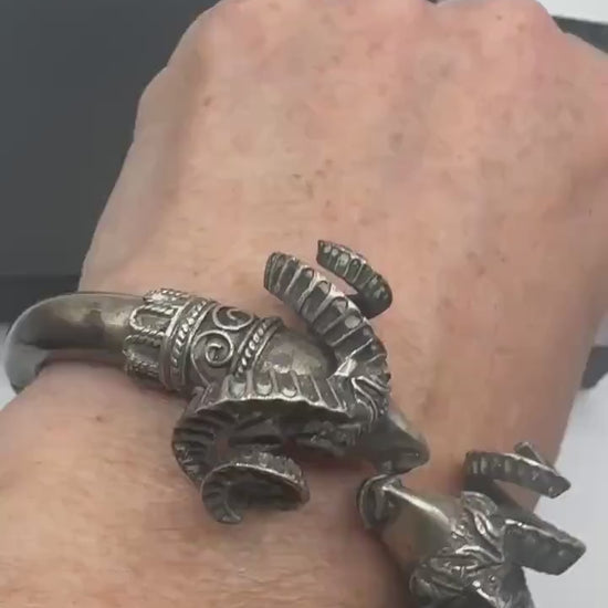 Vintage Ram 925 Sterling Silver Cuff Bangle Bracelet