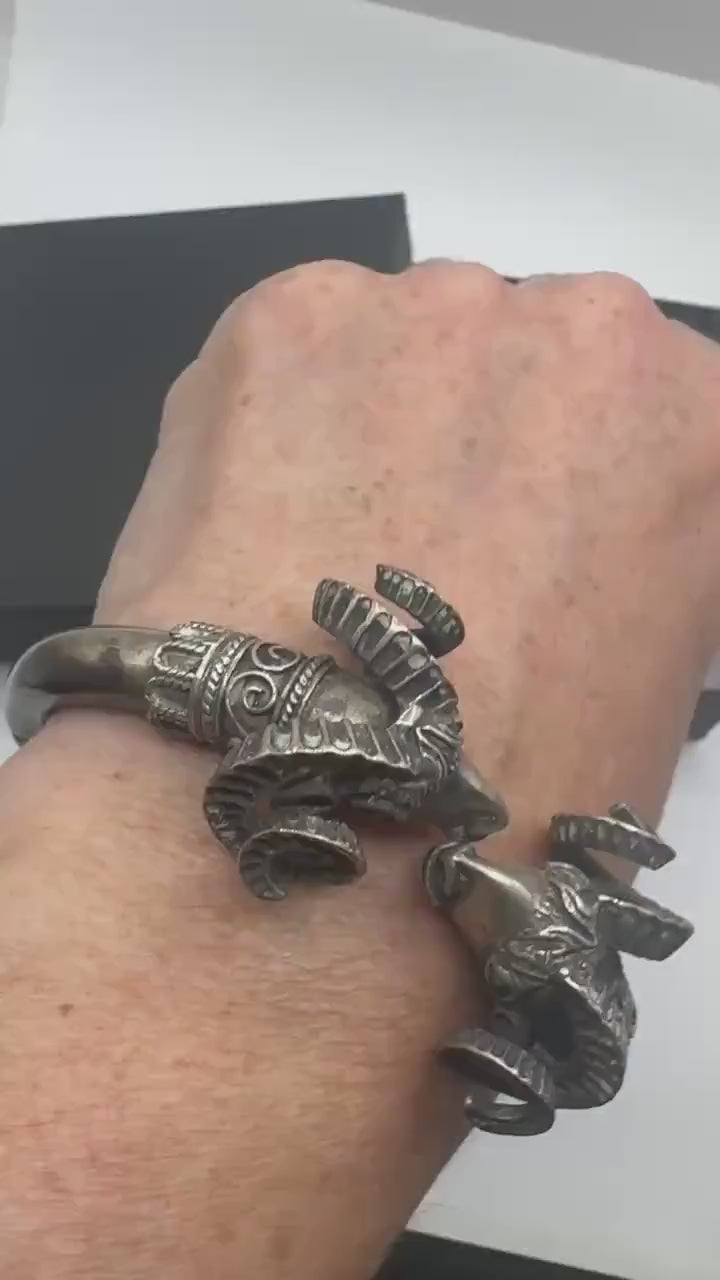 Vintage Ram 925 Sterling Silver Cuff Bangle Bracelet