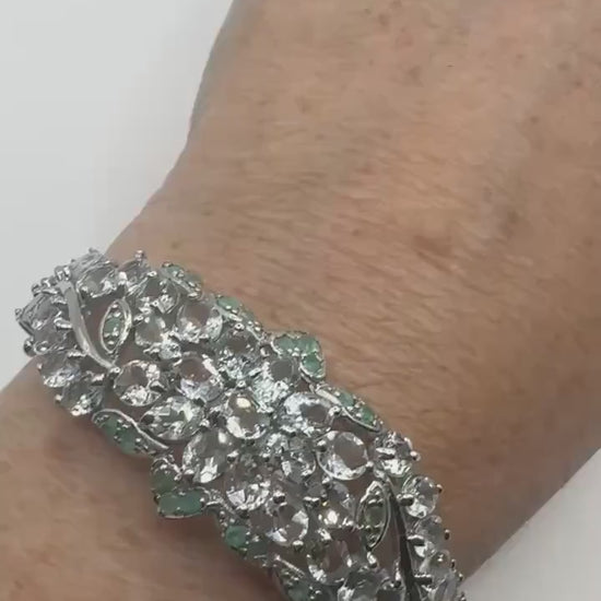 Vintage Blue Aquamarine 925 Sterling Silver Tennis Bracelet