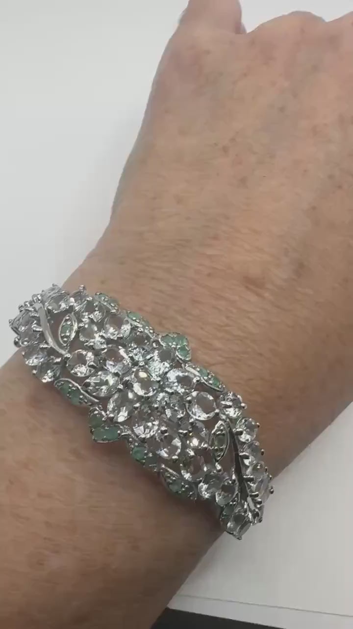 Vintage Blue Aquamarine 925 Sterling Silver Tennis Bracelet