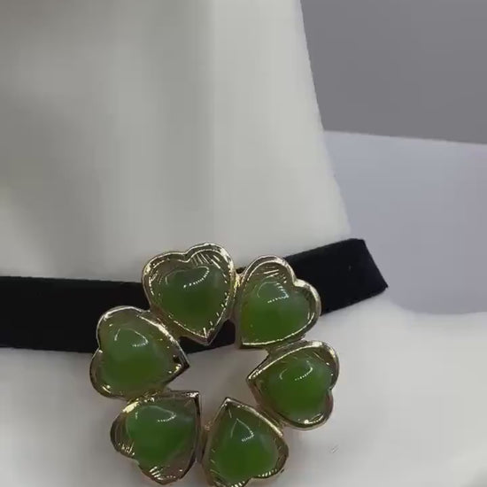 Vintage Green Jade Yellow Gold Filled Brooch Pin