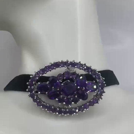 Vintage Amethyst Bar Pin 925 Sterling Silver Brooch
