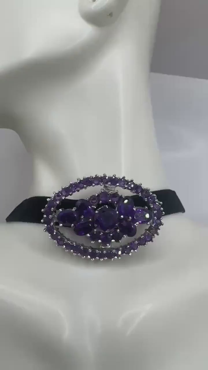 Vintage Amethyst Bar Pin 925 Sterling Silver Brooch