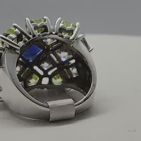 Vintage CZ Big Blue Party Ring in 925 Sterling Silver