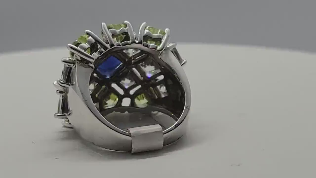 Vintage CZ Big Blue Party Ring in 925 Sterling Silver