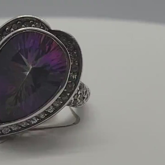 Vintage Mystic Topaz with White Topaz in 925 Sterling Silver Hearts Setting