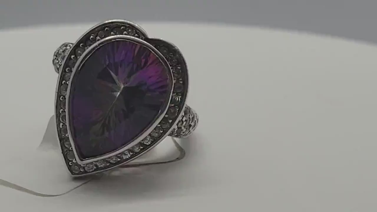 Vintage Mystic Topaz with White Topaz in 925 Sterling Silver Hearts Setting