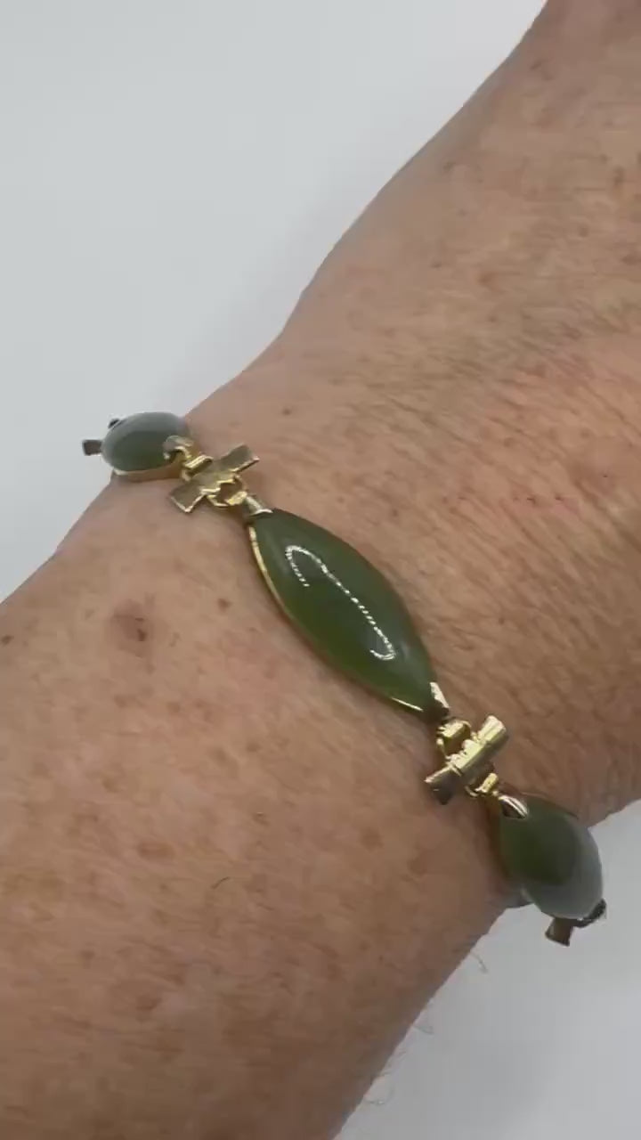 Vintage Green Jade Bracelet Gold filled