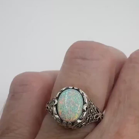 Vintage White Fire Opal Ring 925 Sterling Silver