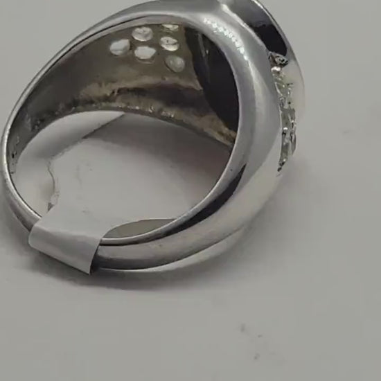 Vintage Red Garnet Ring with White Topaz in 925 Sterling Silver